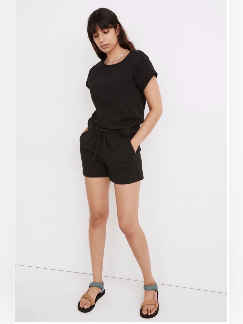 Madewell Black Ribbed Short Sleeve Knit Top